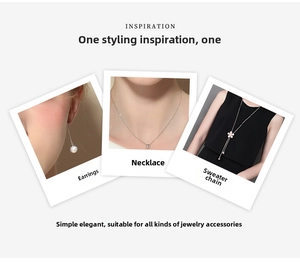 Collage of copper zircon flower pendants and pearl earrings on models for DIY styling