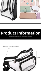 Macro detail of waterproof clear PVC waist bag with adjustable black strap and dual zippers