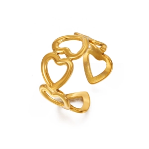 Minimalist gold hollowed-out heart pattern open ring with adjustable band for women