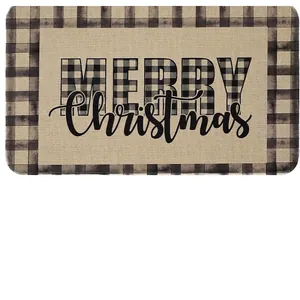 Christmas buffalo check welcome mat with Merry Christmas text for home entry decor