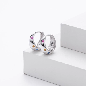Boucles d'oreilles créoles en argent S925 avec zircons colorés et pierres précieuses