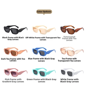 Multi-color rectangular retro sunglasses palette including black, white and tortoiseshell