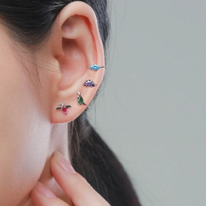 S925 sterling silver dinosaur stud earrings with colorful crystal zircon inlay for women