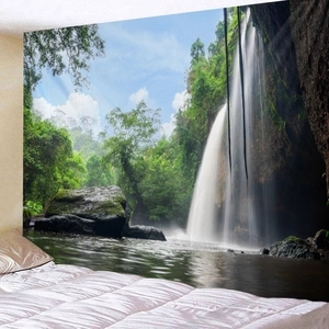 Waterfall Forest Nature Landscape Wall Tapestry Polyester Fabric HD Printing For Living Room Bedroom Dorm Decor