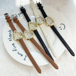 Vintage gold snakehead shaped watches for women with leather straps in five colors