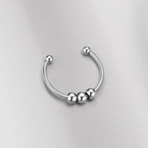 Polished stainless steel open ring with three sliding beads for stress relief and anxiety