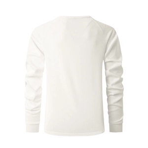 Detailed back view of white long sleeve waffle knit Henley shirt for men's casual wear