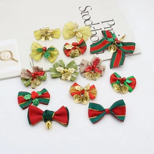 Set of 12 festive Christmas bows with gold bells for gift wrapping and DIY crafts