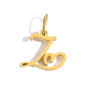 Golden stainless steel cursive letter L pendant with heart detail on white background