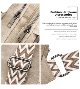 Detail of silver metal zipper and woven herringbone strap on a corduroy crossbody bag