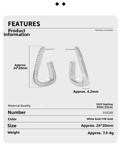 Detail specifications of U-shaped S925 sterling silver hoop earrings with pavé zircons