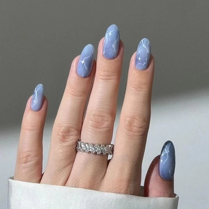 Press On Nails Artificial Finger Nail Tips ABS Plastic Marble Texture Detachable Oval Shape Elegant Lavender Purple