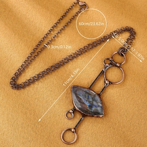 Vintage bronze necklace with geometric labradorite pendant and detailed measurements