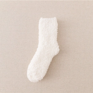 Soft white coral fleece thickened winter sleep sock with warm fluffy texture for women