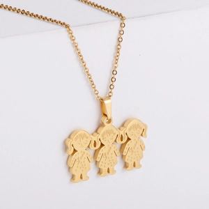 Three-piece golden titanium steel necklace with personalized Grace girl pendants