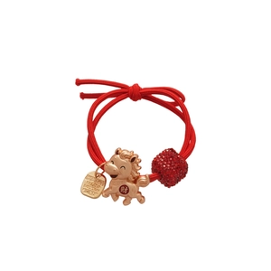 Élastique à cheveux rouge avec charm cheval doré et cristal de chance rouge