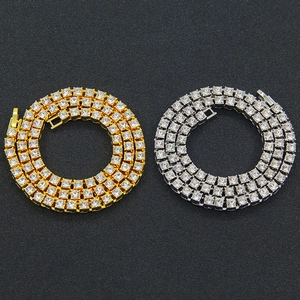 Hip hop punk single row diamond necklaces in gold and silver finish on black background