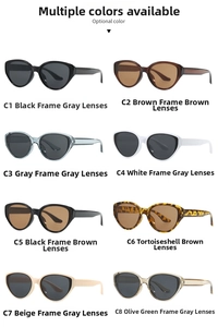 Collection of eight different colored retro cat-eye sunglasses with UV protection