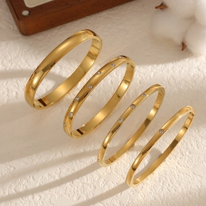 Stainless Steel Zircon Bangle Bracelet Oval Spring Clasp Plated Elegant Luxury Jewelry For Women