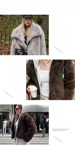 Detail of elegant solid color faux fur collar and plush texture on short winter jacket