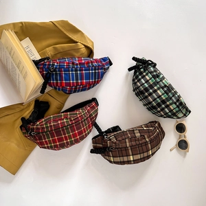 Nylon Plaid Kids Waist Bag Chest Crossbody Bag For Boys Girls Adjustable Belt Pack Cute Retro Fashion