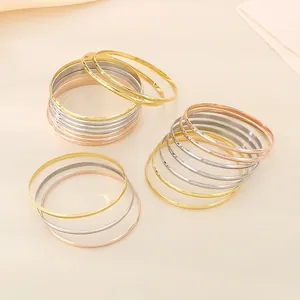 Minimalist Polished Stainless Steel Bangle Bracelet Plain Circle Glossy Stackable Fashion Jewelry For Women Elegant Simple Style