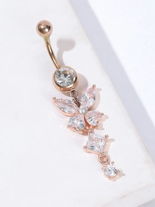 Macro shot of butterfly navel ring with rose gold plating and inlaid AAA cubic zirconia