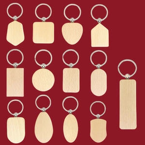 Beech Wood Keychain Blank Wooden Key Ring For DIY Engraving Craft Natural Wood Keychain Plain Pendant Hanging Ornament