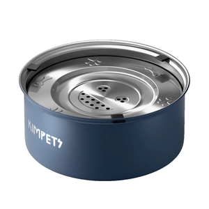 KIMPETS anti-splash stainless steel pet water bowl with blue matte finish and floating disk