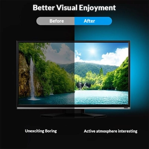 Before and after comparison of LED strip light creating active TV ambient lighting