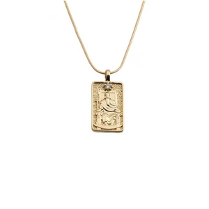 Gold plated tarot necklace with king pendant and diamond on a snake chain