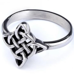 Vintage Celtic Witch Knot ring in stainless steel with intricate hollow geometric pattern