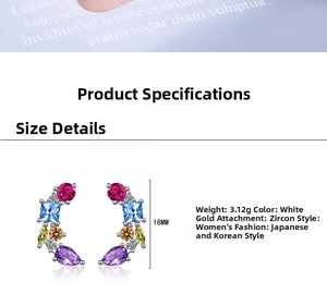 Detailed size chart showing 18MM height and 3.12g weight for crescent zircon earrings