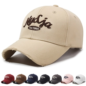 Retro Distressed Cotton Baseball Cap Letter Embroidery Vintage Streetwear Adjustable Sun Hat For Men Women