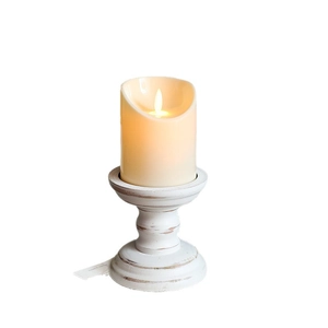 Portacandele vintage in legno a colonna con candela LED realistica