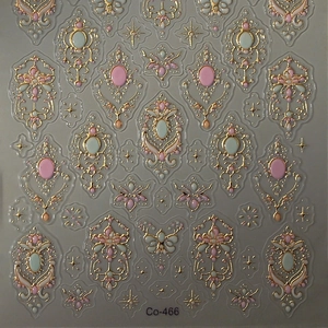 Baroque retro nail stickers featuring 3D gold embossed patterns and enamel gemstones