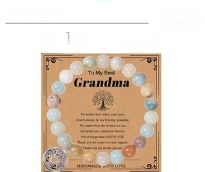 Detailed view of 8mm Amazonite stone beads and Tree of Life charm on a gift card