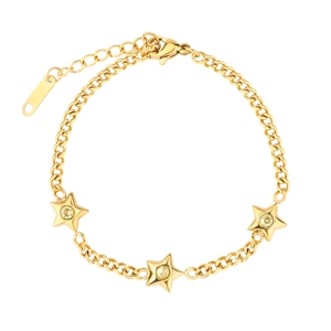 Minimalist gold star bracelet with zirconia charms and adjustable lobster clasp