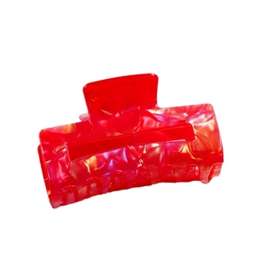 Square red marble pattern acetate hair claw clip for women on a white background