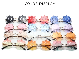 Detailed color display of rimless snowflake sunglasses in twelve creative vibrant shades