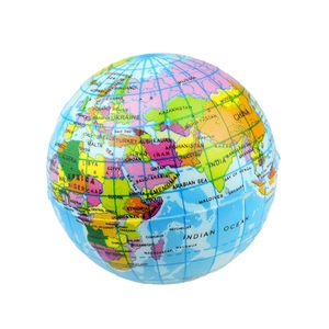 5.8cm PU foam stress ball with detailed world map print for hand grip and relief