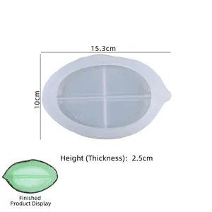 Leaf shaped silicone mold for resin tray with dimensions 15.3cm length and 10cm width