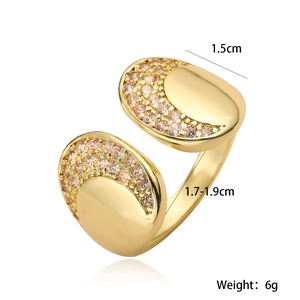 18K gold plated geometric open ring with cubic zirconia stones and size measurements