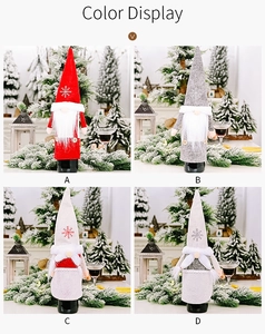 Christmas gnome wine bottle cover set in four festive designs with plush and knit details