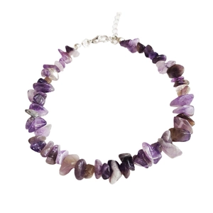 Irregular amethyst crystal chip bracelet with silver adjustable lobster clasp