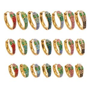 Fashionable heart-shaped mini stud earrings with colorful cubic zirconia in gold plating