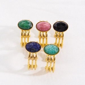 Bague ouverte vintage française plaquée or 14K avec pierres précieuses ovales colorées