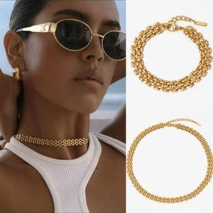 Collier Et Bracelet En Acier Inoxydable Plaquage Or PVD Chaîne Tressée En Maille Hip Hop Bijoux Tendance Imperméable