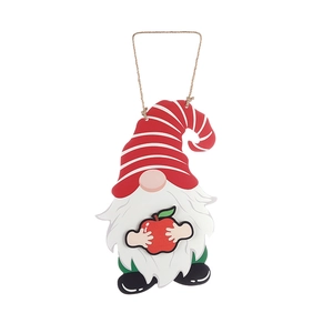 Christmas gnome hanging ornament with red hat and apple on white background