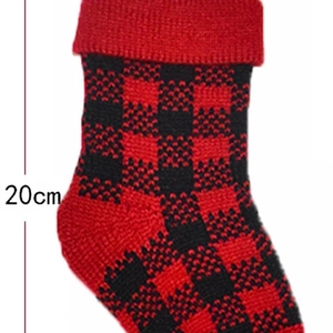 20cm Red and black plaid knitted Christmas stocking decoration for holiday gift hanging